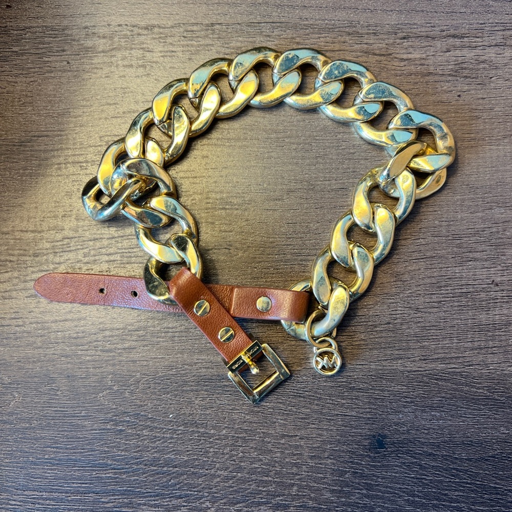 Michael Kors Gold and Brown Chain Wrap Bracelet
